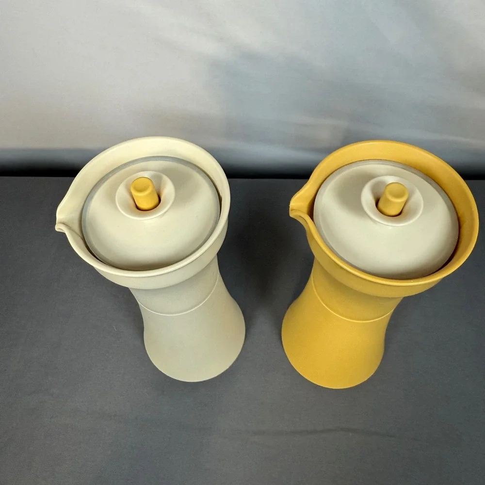 Tupperware‎ Oil And Vinegar Cruet Salad Dressing Set Cream Yellow Vintage
